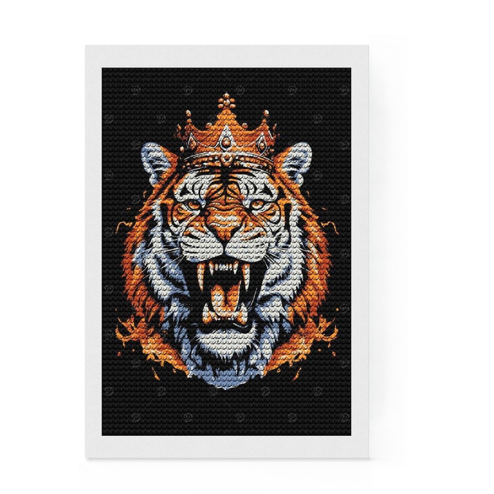 Junmoney Tiger King Pop Art Diamond Painting Canvas Kit 8"x12", Winter Craft, Christmas Gift, Aesthetic Room Decor, Canvas Picture