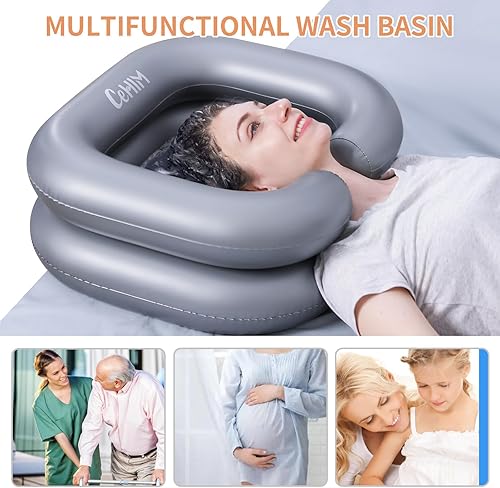 Miniatura 5 de Lavabo inflable para champú  Cuenco portátil para champú, lavabo de lavado de cabello para postrado en cama, discapacitados, lesionados, bañera de