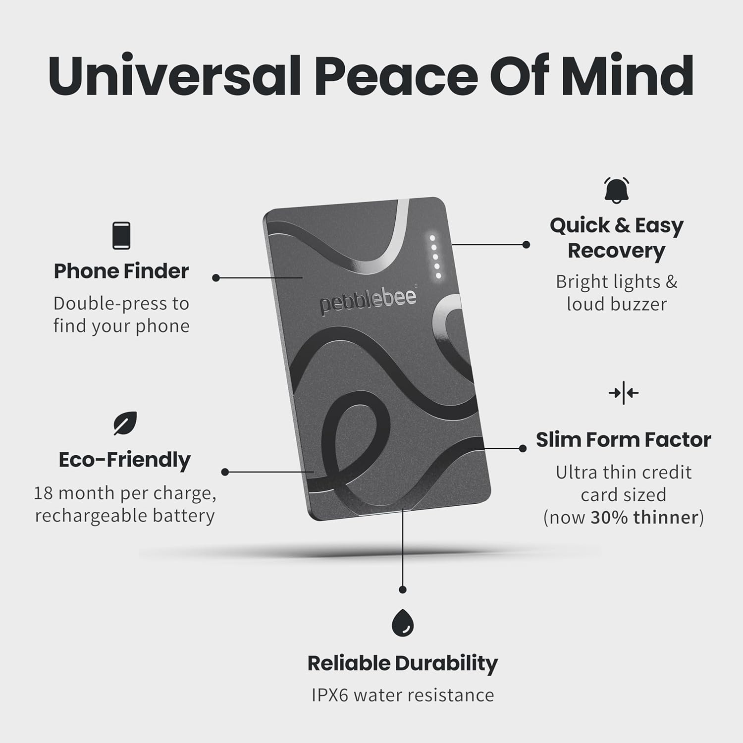 Pebblebee Card 5 | Rechargeable Bluetooth Wallet Tracker Card | Thin Eco-Friendly Alternative Tracking Card to Air Tag & Android Tracker | 18-Month Battery | Inbuilt Link Scan-to-Return & Phone Finder - Image 2