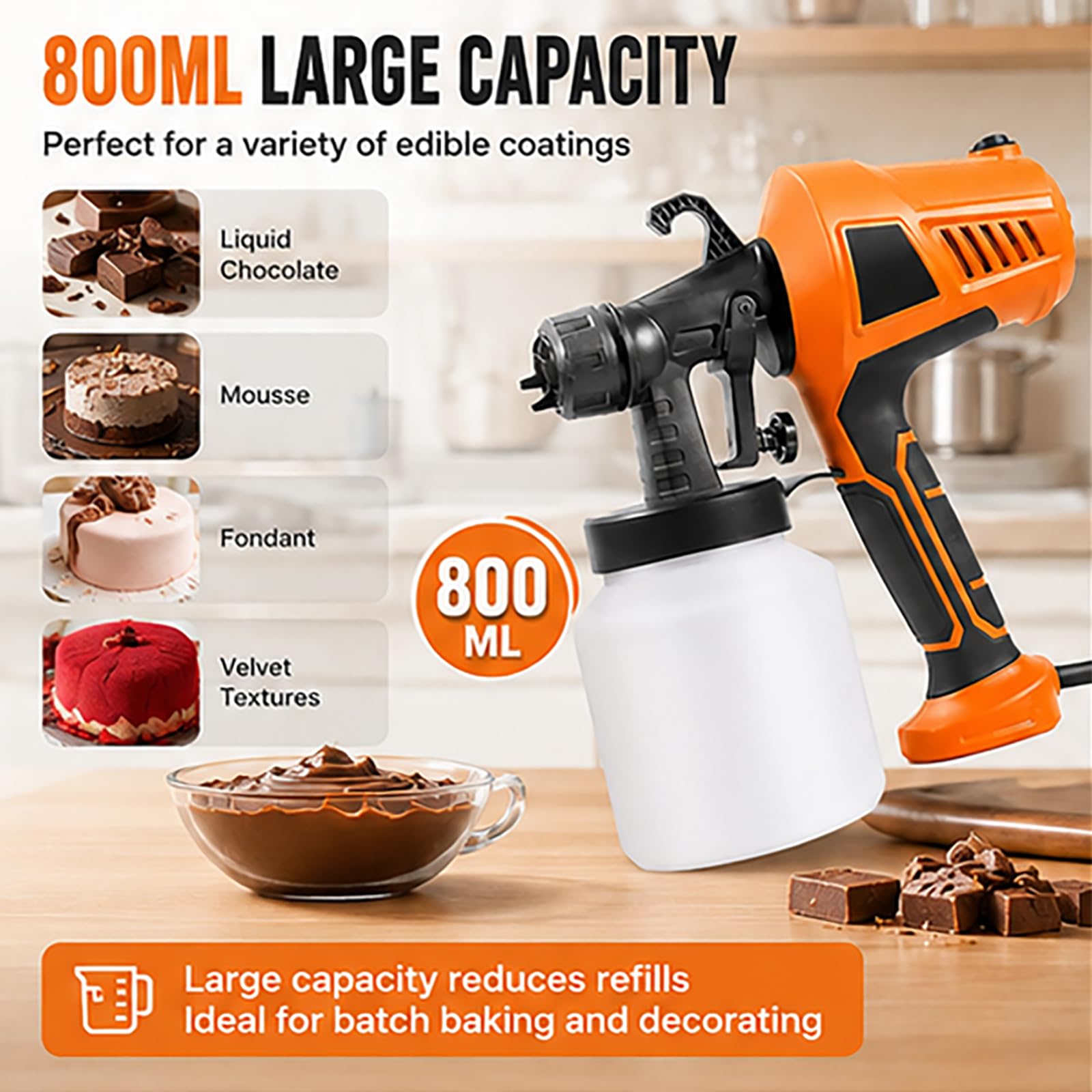 Pistolet do czekolady z butelką 800 ml, do dekorowania ciast