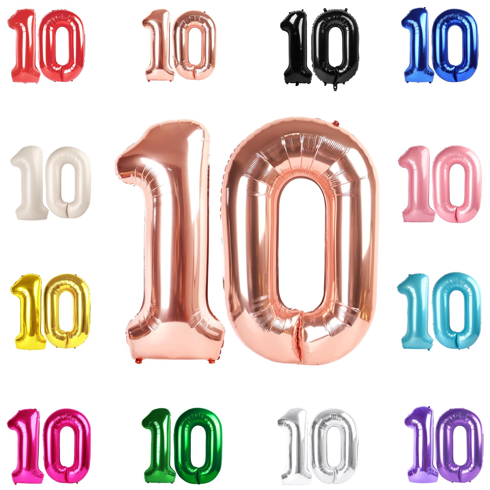 10 Balloon Number, Rose Gold Number 10th Birthday Balloons 40 Inch, 10 Years Old Rose Gold Birthday Decorations for Boys Girls, 10th Anniversary