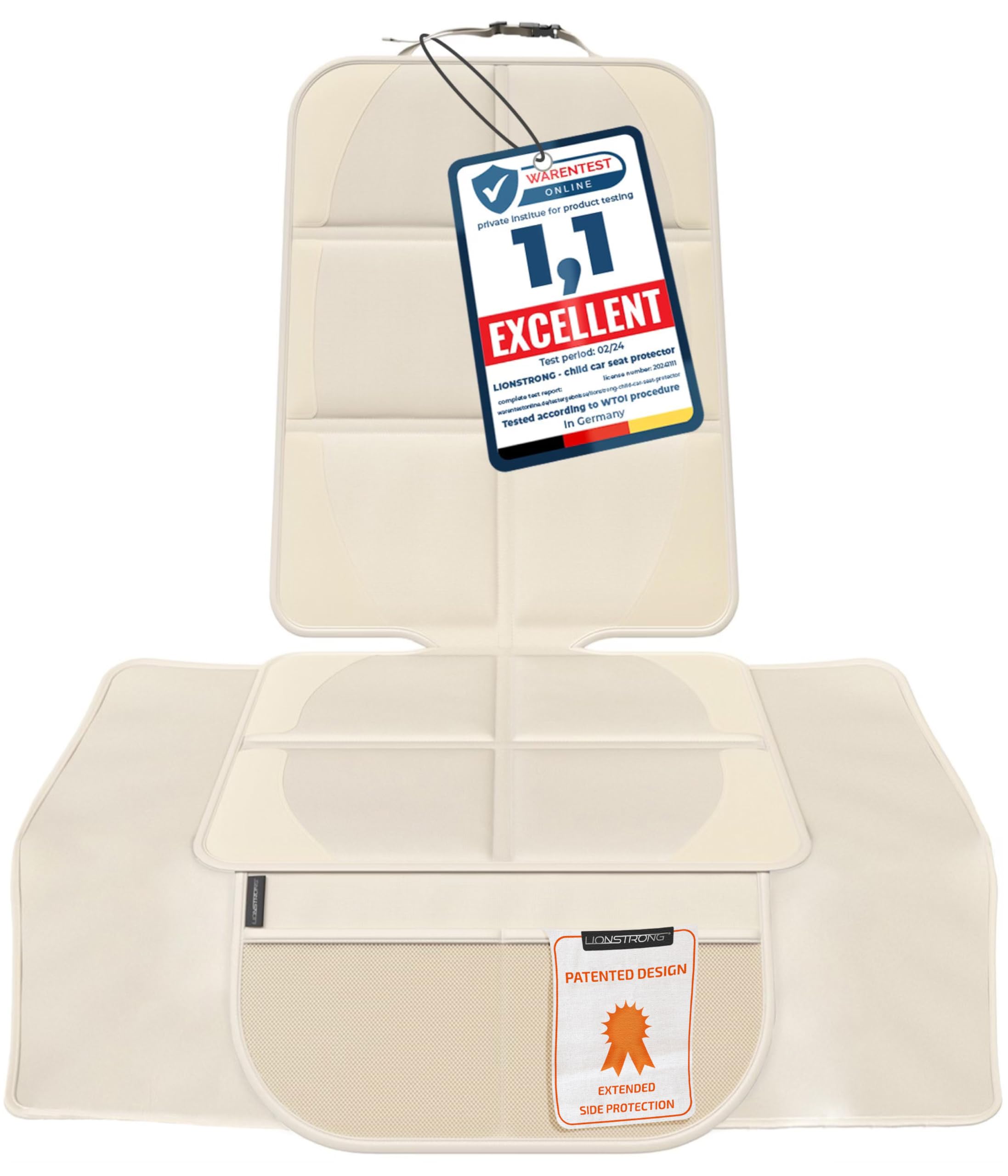 LIONSTRONG - coprisedile auto per seggiolino bimbo - Protezione EXTRA - protettore di sedili auto - compatibile ISOFIX - Crema