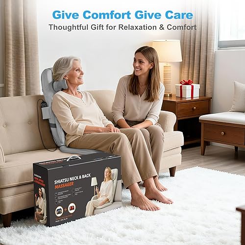 Miniatura 8 de Shiatsu Masajeador de cuello y espalda con calor, amasado 3D y vibración, cojín de masaje de espalda completa para aliviar la rigidez muscular,