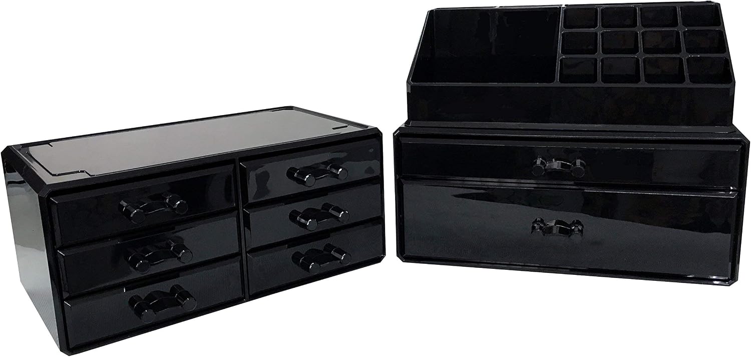 Sodynee Acrylic Makeup Cosmetic Organizer Storage Drawers Display Boxes Case, Three Pieces Set