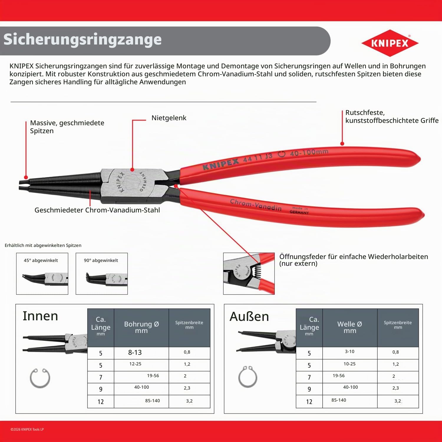 KNIPEX Sicherungsringzange für Außenringe, 46 11 A3 – Ansicht 4