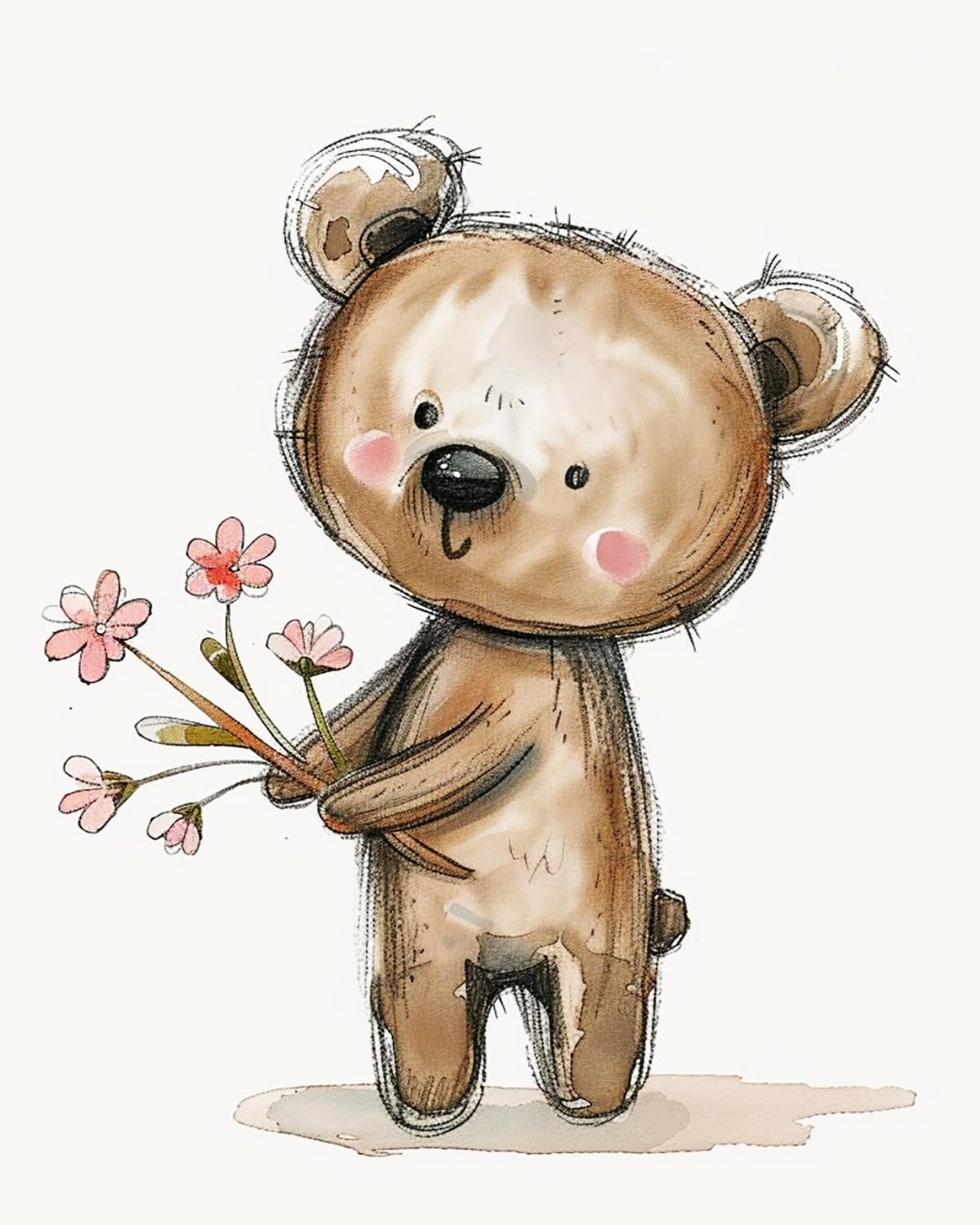 LIUBAISHI Paint by Numbers for Adults – 16"x20" | DIY Wall Art Decor Kit, Relaxing Hobby Set, Complete Painting Kit with Acrylic Paints and Brushes-A Bear cub Offers Flowers