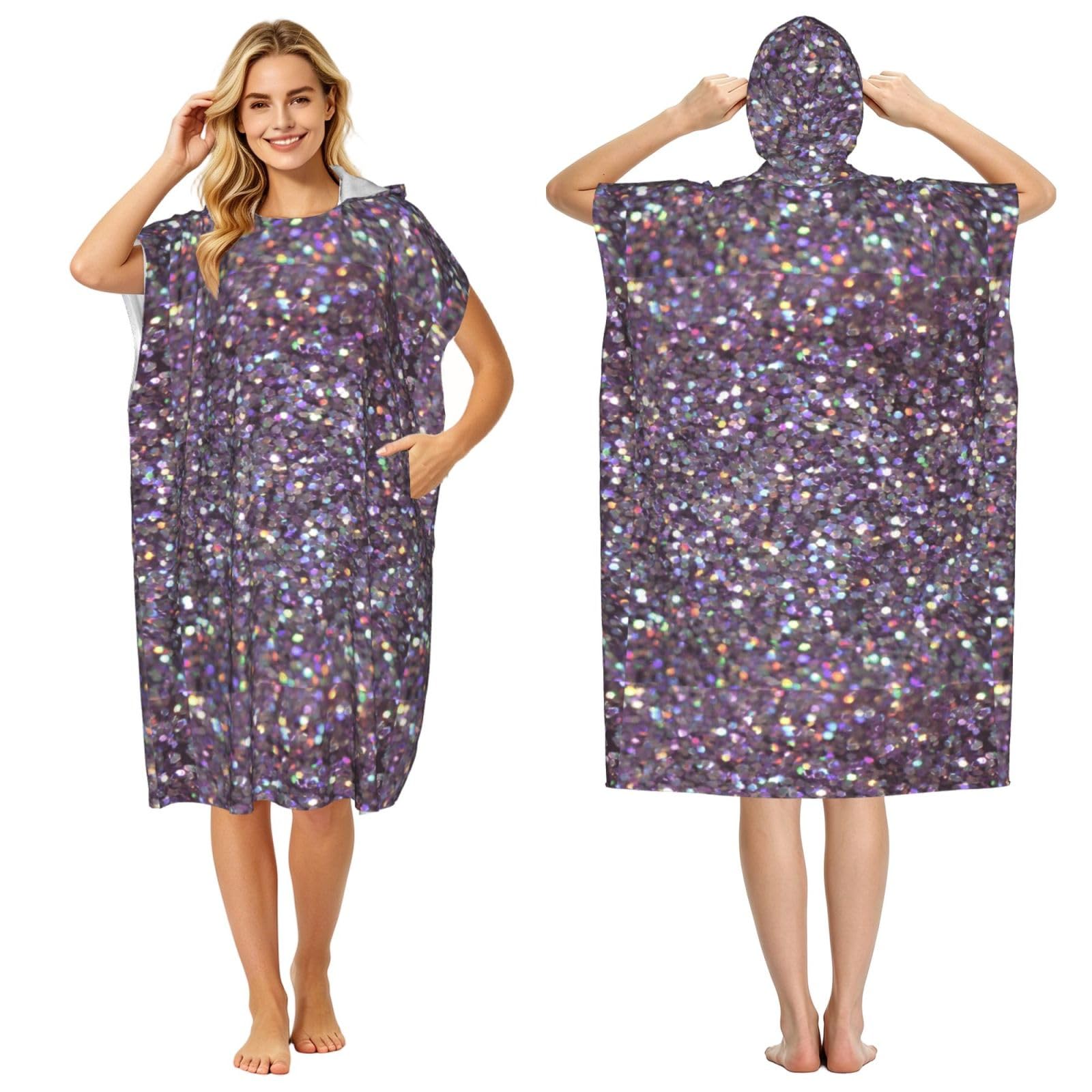 Poadnly Glitter Sparkles Shimmer, Adult Hooded Beach Towel 90 x 110 cm,Changing Bath Robe, Surf Poncho Towel For Women Men