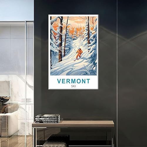 Miniatura 5 de iPuzou Póster de viaje vintage de Vermont para esquí, 08 x 12 pulgadas (7.9 x 11.8 in), lienzo e impresión artística de pared para sala de estar