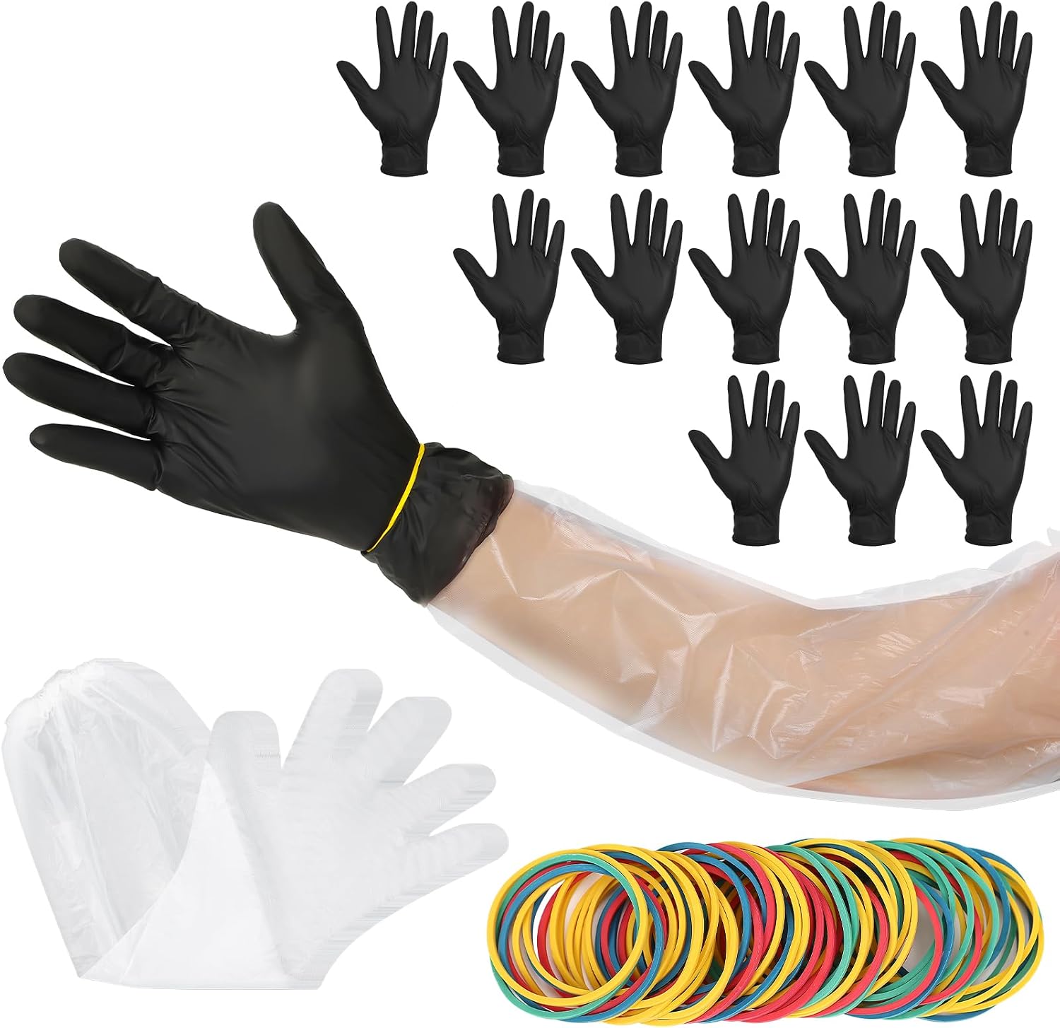 JULBEAR 50 Pairs Field Dressing Groves Hunting Mittens with Elastic Bands | Deer Gutting Gloves for Big Game Veterinary Accessories Hunting Field Games Processing Gloves Tool Kit