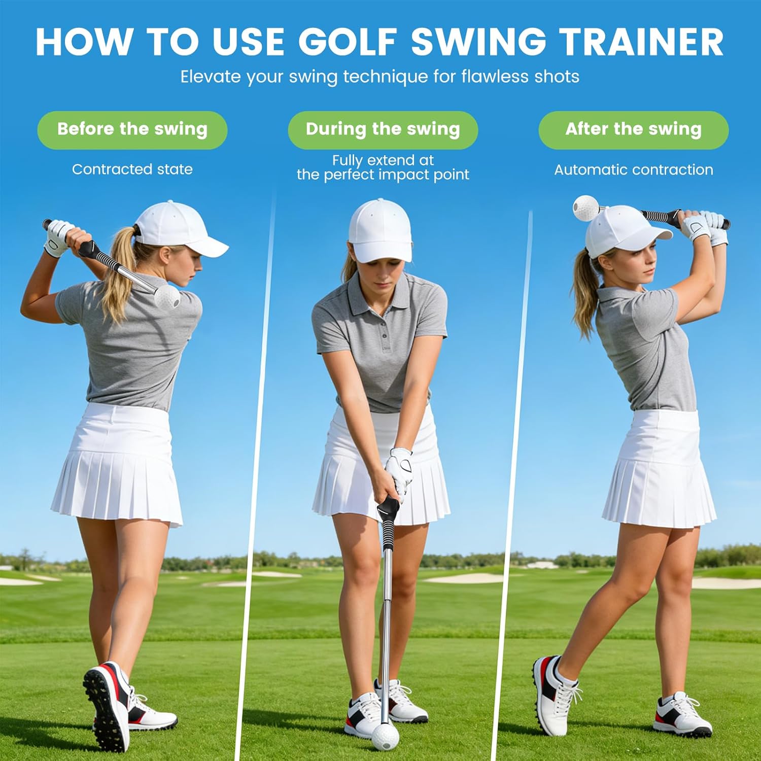 Retractable Golf Swing Training Aid, Telescopic Club Indoor & Outdoor Practice Warm-Up Golf Swing Trainer -Strength & Tempo Training for Golfer Beginner Men Woman Golf Gift