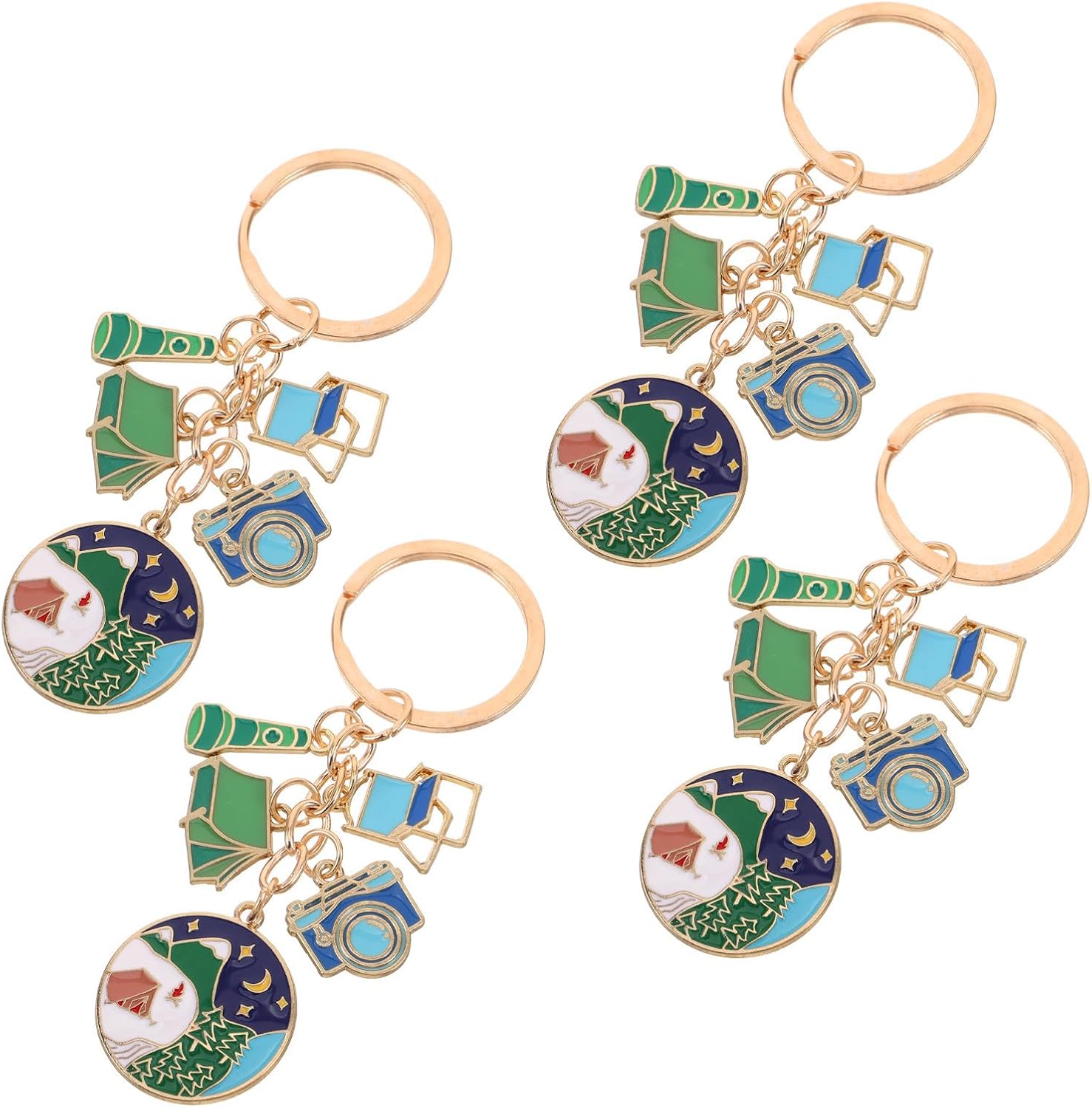 CLISPEED 4pcs Camping Keychain for Hikers Tent Pendant Made of Wear-resistant Zinc Alloy with Tent-shaped Design, Clip onto Backpacks and Tent Loops, Camping Party Favors