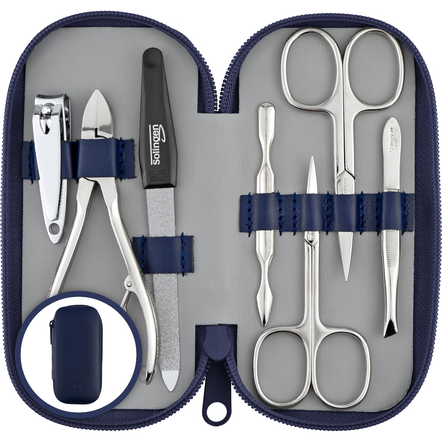marQus Solingen Germania set manicure professionale - 7 pezzi manicure e pedicure, forbicine unghie, manicure e pedicure set, custodia in vera pelle, kit manicure da viaggio, kit unghie, set unghie