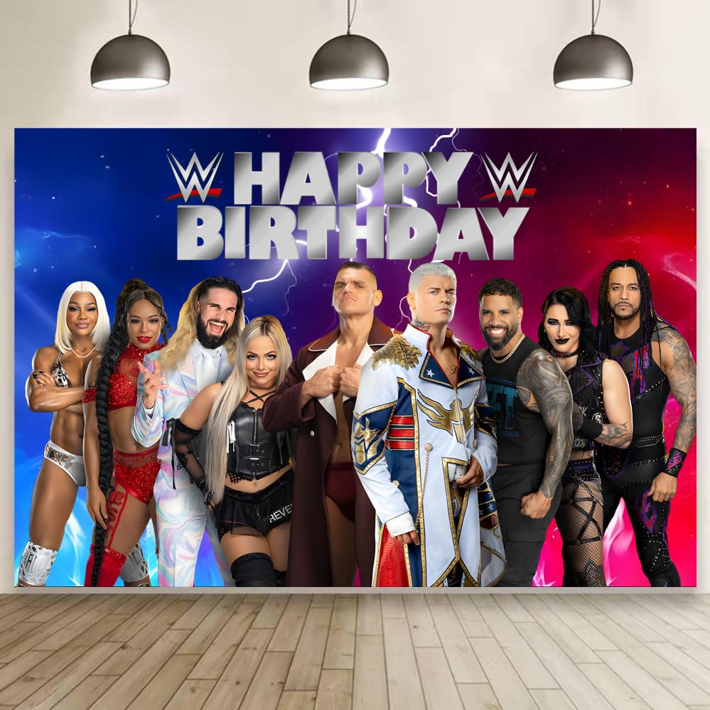 Wrestling Birthday Party Decorations, 5x3ft Happy Birthday Back Drop Banner Theme Backdrop Banner for Wrestling Party Decorations Indoor Outdoor.