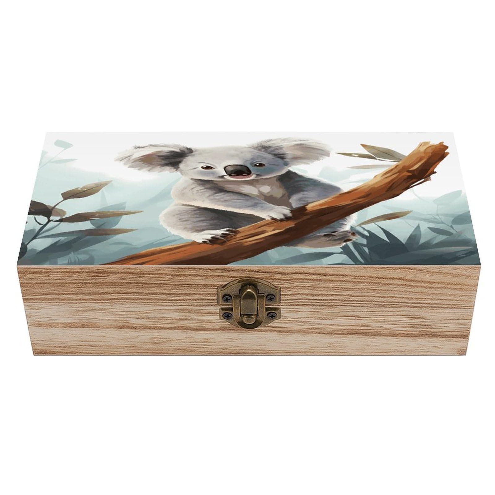 asbwuo Koala And Butterfly Wood Keepsake Box Wooden Box with Hinged Lid