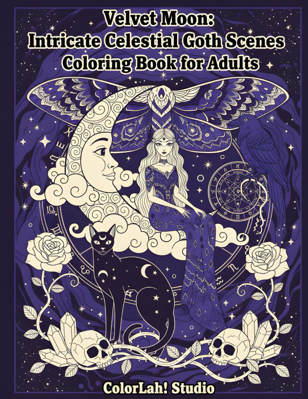 Velvet Moon: Intricate Celestial Goth Scenes Coloring Book for Adults