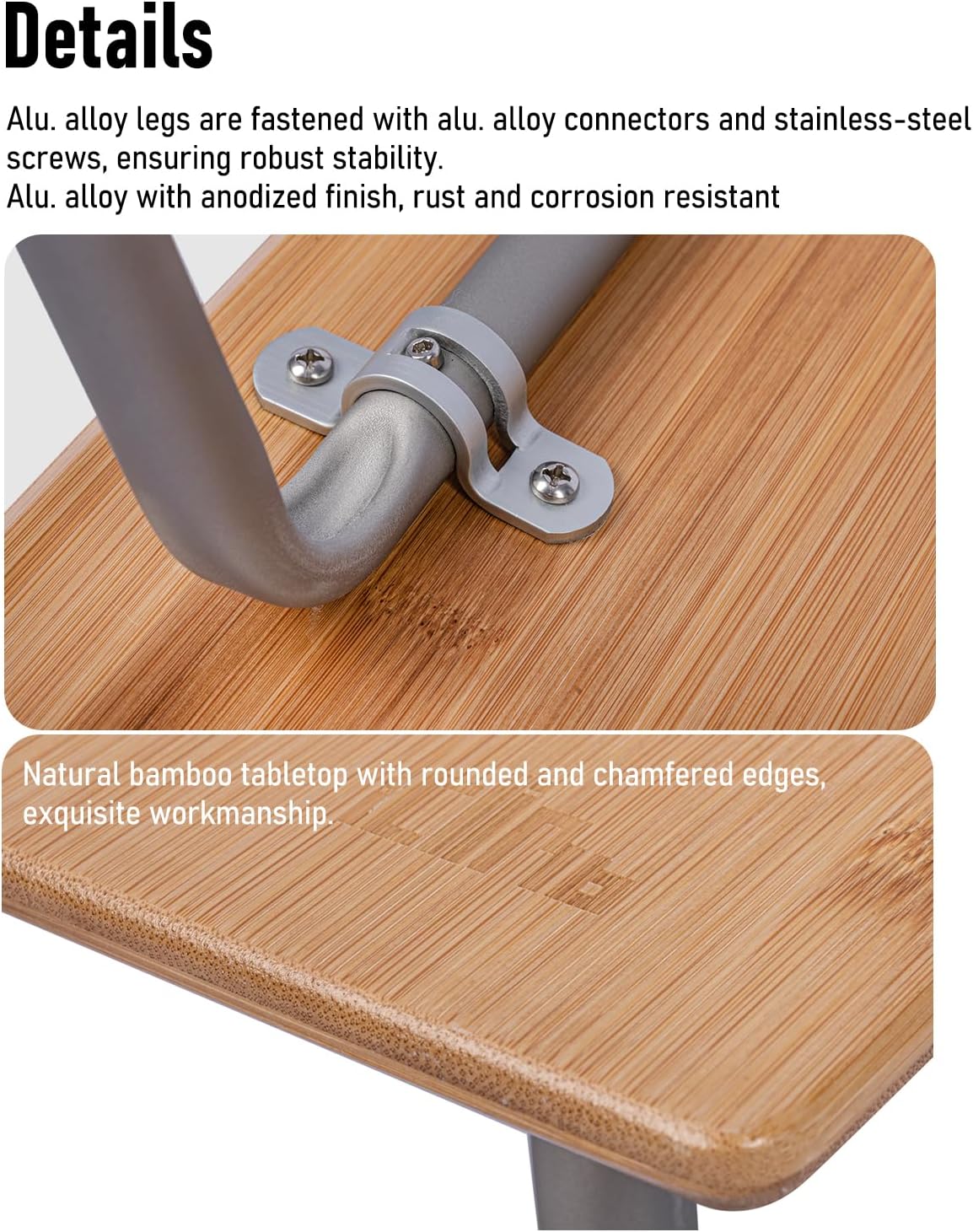 iClimb Light Small Folding Bamboo Table for Beach Camping Picnic Tray Table