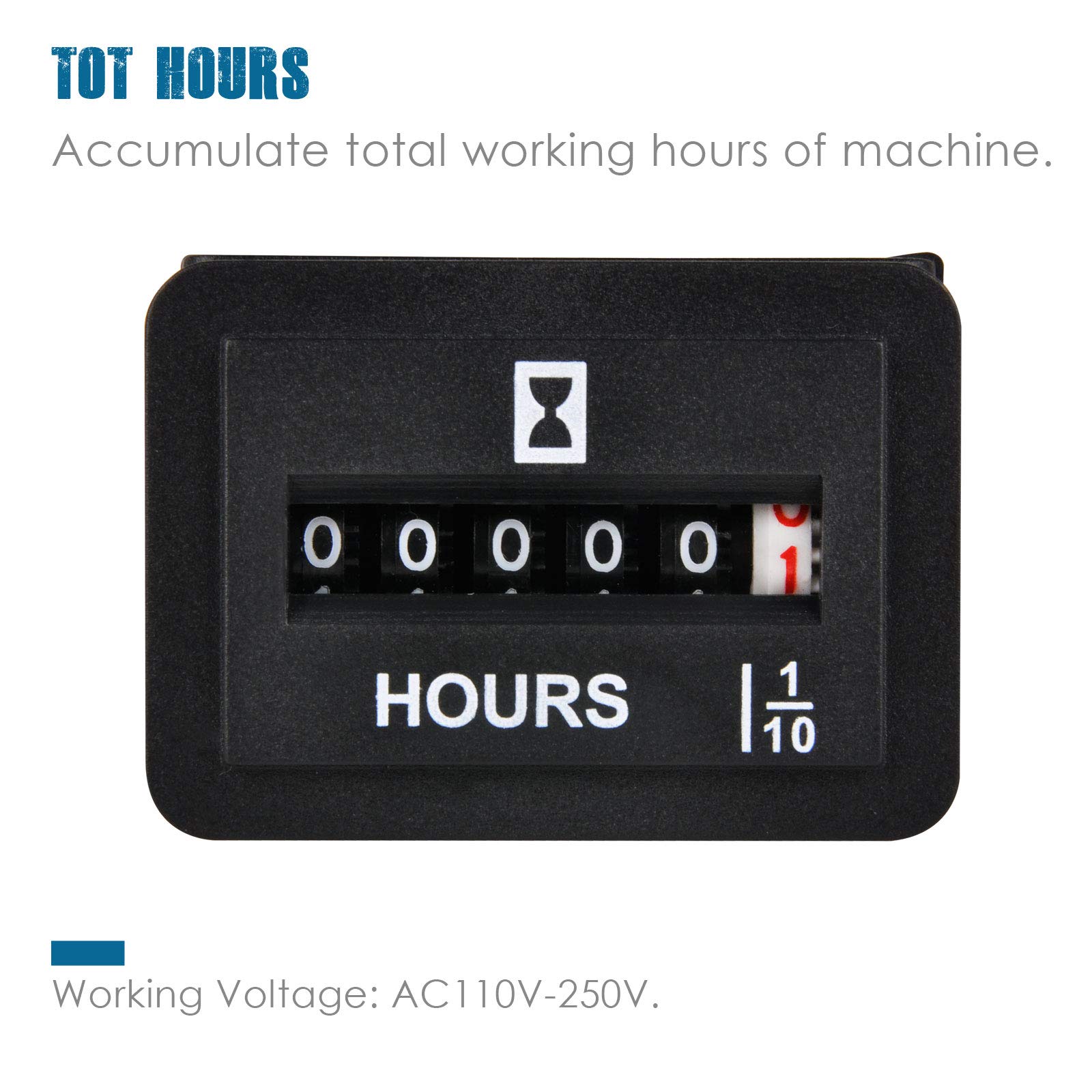 analogique Compteur horaire,AC 110 V à 250 V, nombre total d'heures pour l'entretien, stockage de données pour tondeuse à gazon, tracteur, camping-car, compresseur d'air. (REC-AC)