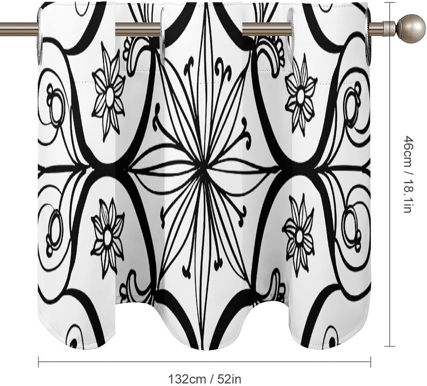 Line Art Style Valance for Windows, 2 Pack Kitchen Curtains Modern Home Decor, Soft Blackout Window Curtains for Living Room & Bedroom, 18 X 52 Inch