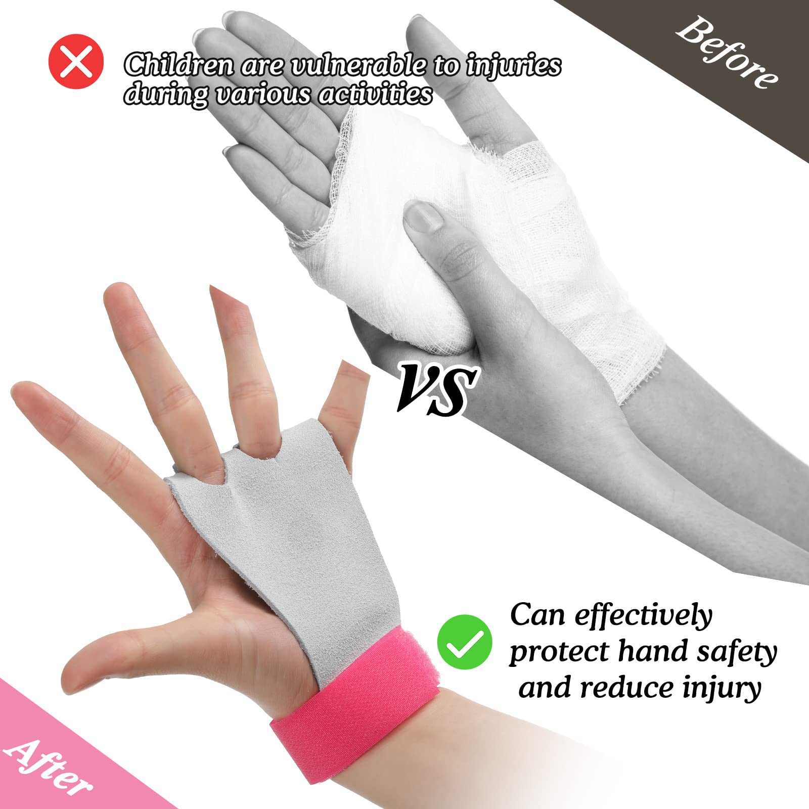 BBTO Manique Gym Poignées de Gymnastique Fille avec Bracelets Sweatband Bandeau Protection Palme et Poignet de Soutien Rose Blanc S
