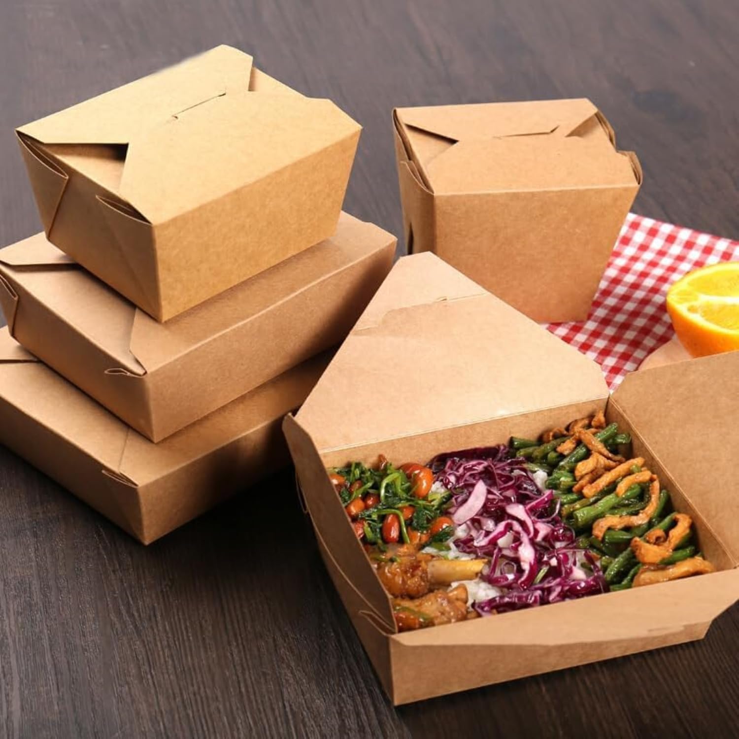 Hot Bargains Brown 50 X 49Oz (1400Ml) (No.8) Takeaway Food Boxes Cardboard Leak Proof Design Biodegradable Kraft Food Containers (174/153X143/120X65mm-1400Ml/49Oz) (50)