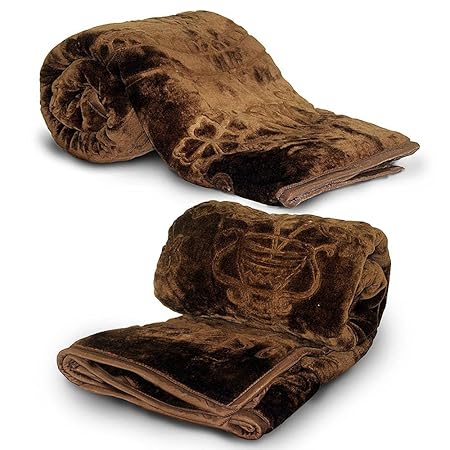 Little India Rich Look Floral Embossed Single Blanket - Coffee Brown, Set of 2 (DLI4SBK1112)
