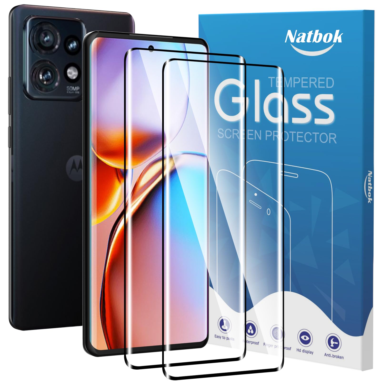 Natbok 2 Pack 3D Compatible with Motorola Edge+ 2023/Plus 2023/Edge 40 Pro/X40 Screen Protector,9H Tempered Glass Film,HD Clear Scratch Resistant,