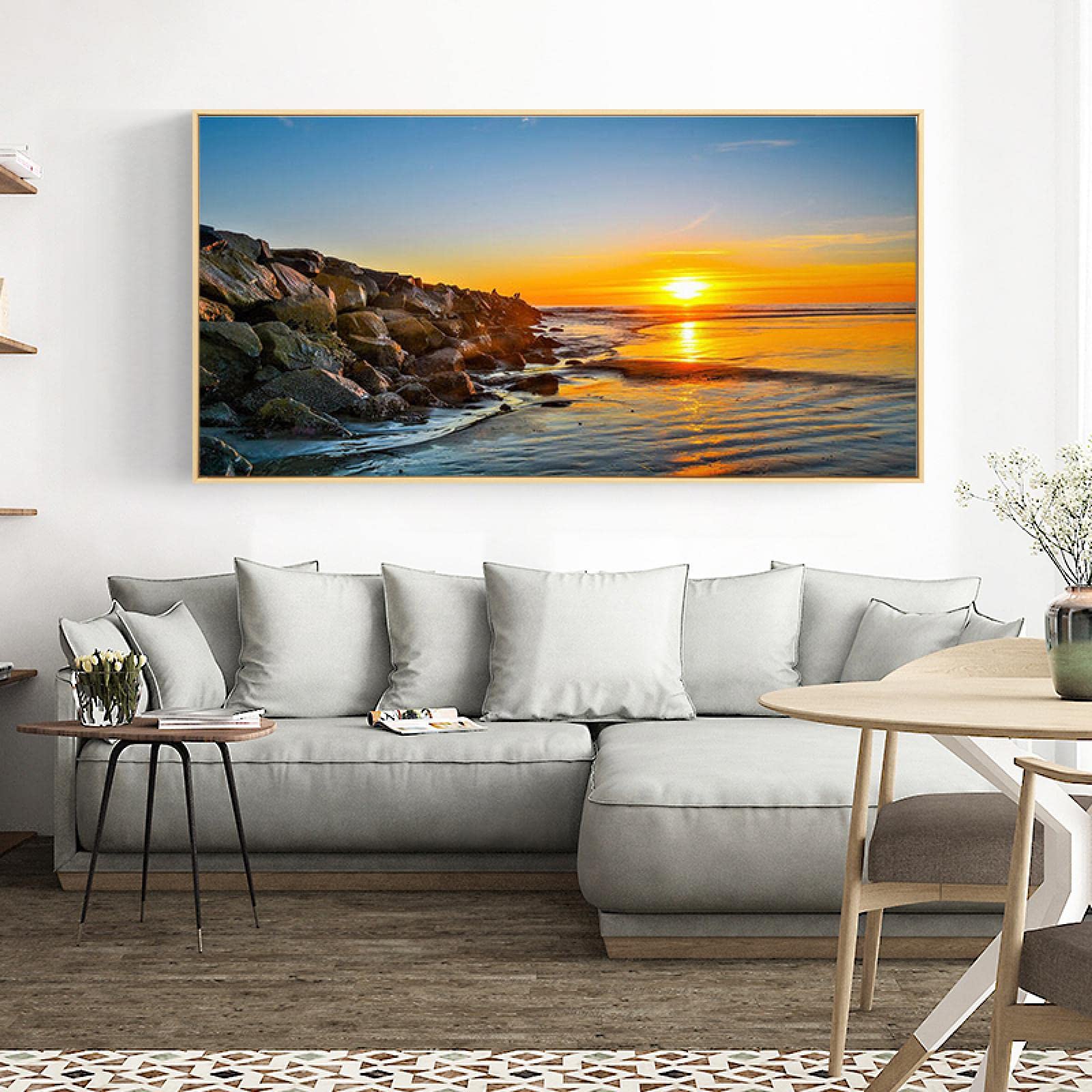 Yooyu Cuadros Grandes Sunset Beach Paisaje marino Arte de la pared Montaña Lienzo Pintura Carteles e impresiones Decoración para sala de estar Cuadros modernos 50x100cm Marco interno