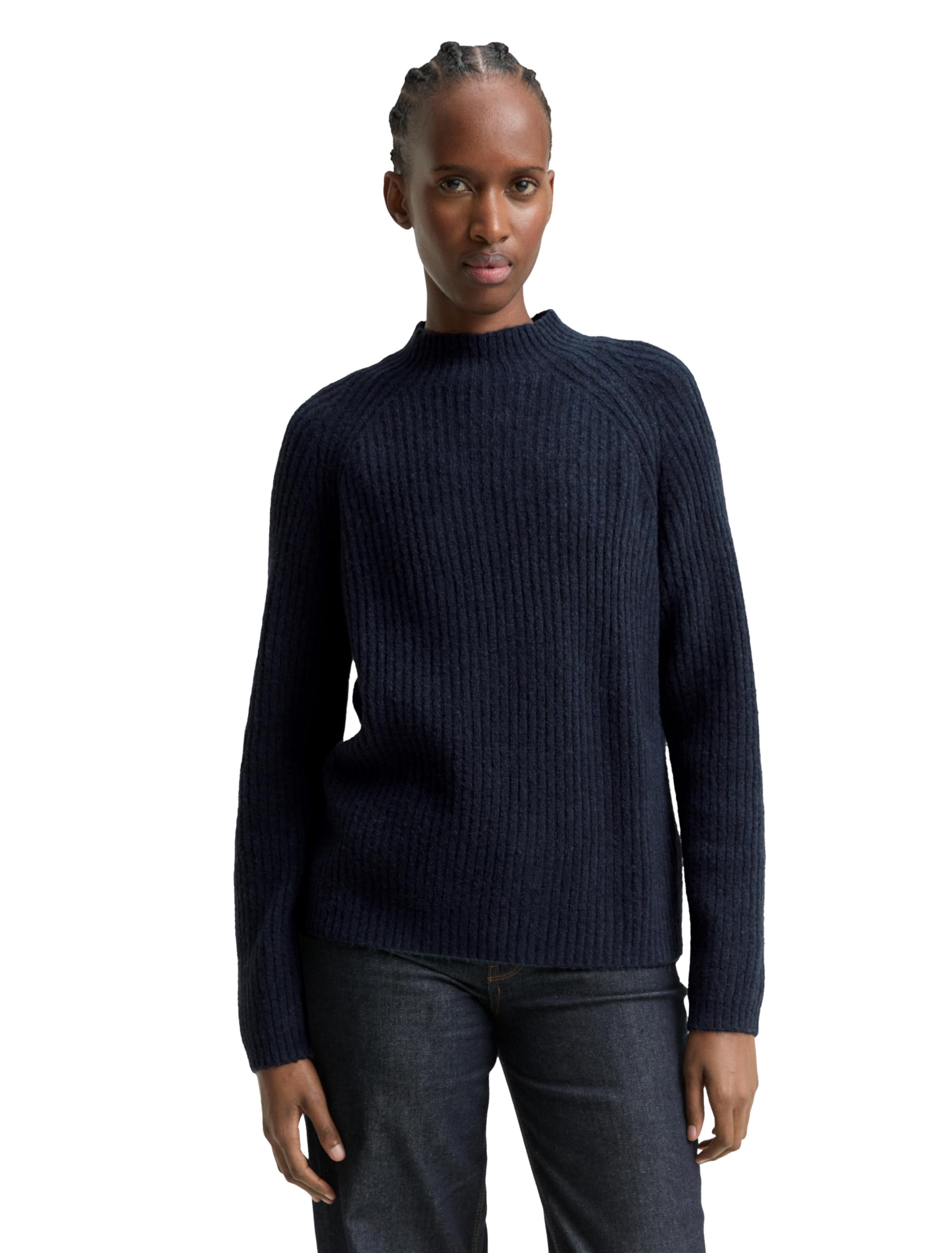 Tom Tailor Denim Damen Relaxed Fit Strickpullover mit Stehkragen