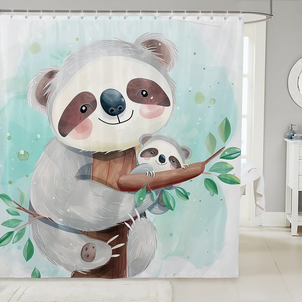 Feelyou Cortina de baño con diseño de koala para niños, diseño de koala, decoración botánica, de poliéster, accesorios de baño para niños, 72 x 72 pulgadas