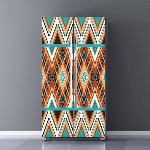 Juego de envoltorio de vinilo autoadhesivo para nevera, textil nativo, blanco, naranja, bohemio, negro, menta, geométrico, mural para puerta,