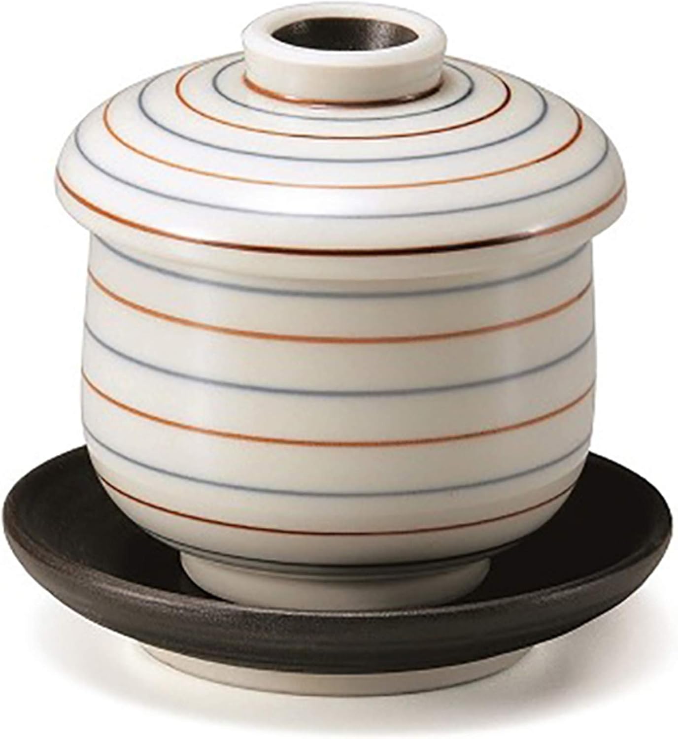 IPPINKA Japanese Chawanmushi Cup with Lid and Saucer, Mino-yaki, Made in Japan, Koma-suji