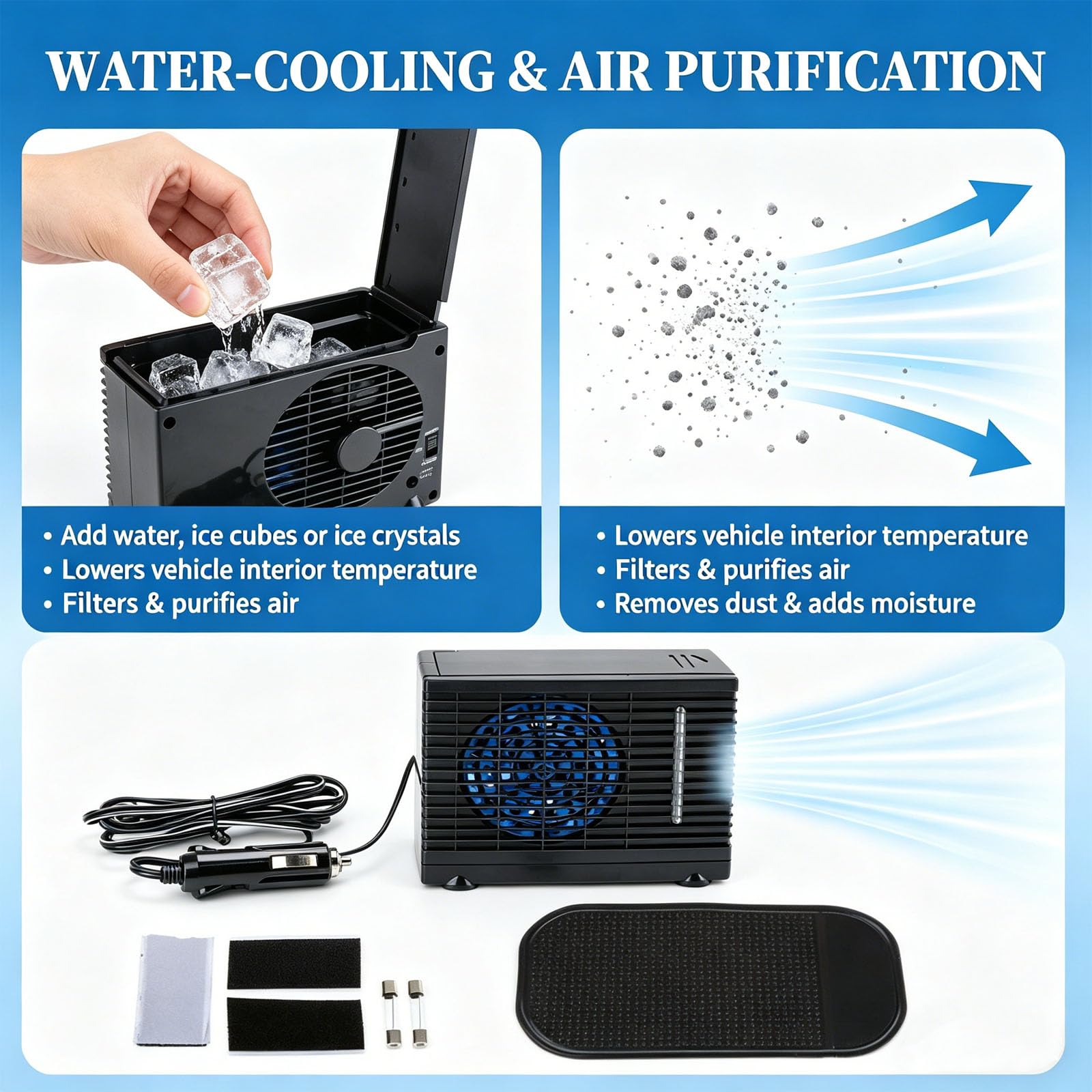 Aire acondicionado para furgoneta, unidad de acondicionamiento de 12 V, ventilador portátil con protección de apagado automático, bajo ruido, múltiples ajustes de velocidad del viento, vehículos y