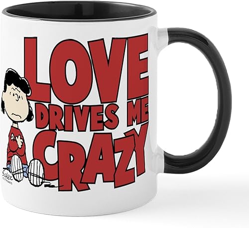CafePress Peanuts Lucy Love Drives Me Craz - Taza de café de cerámica, taza de té, 11 onzas