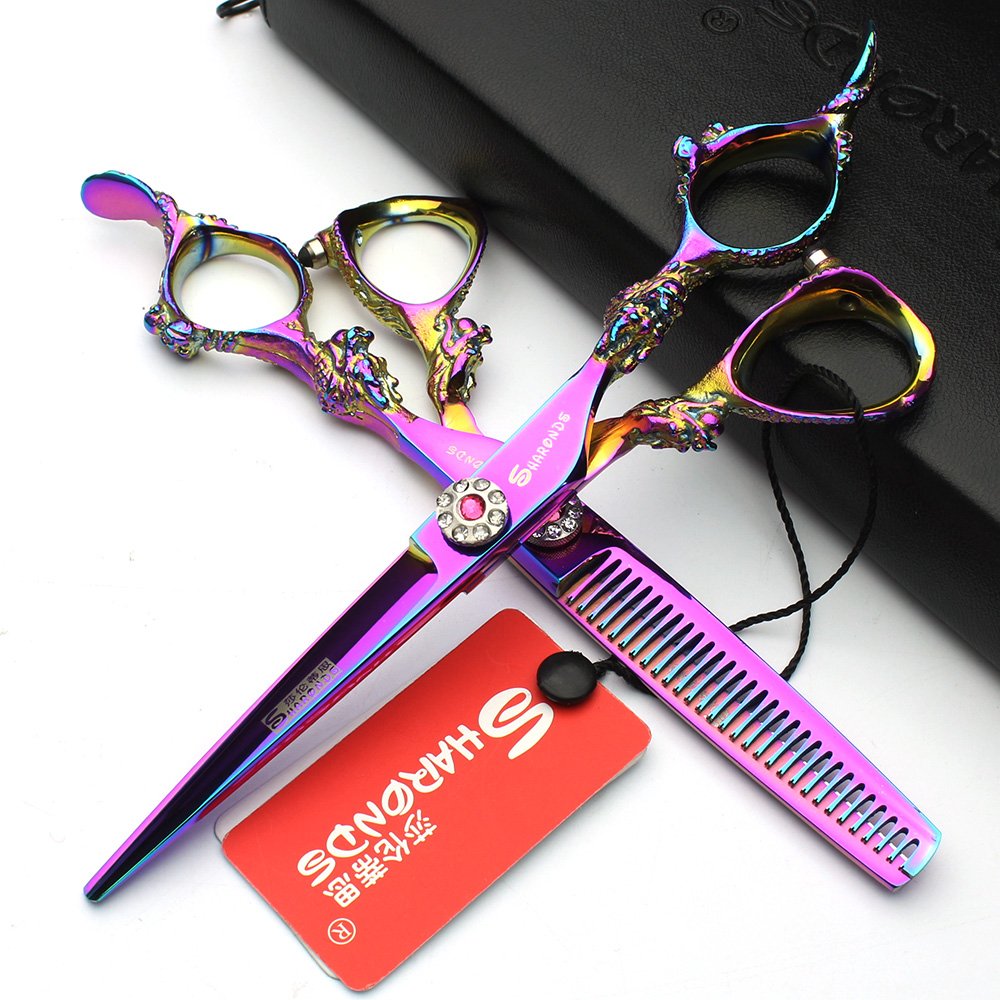6.0 Inch Professional Hairdresser's Scissors Dragon Handle Japanese 440c Hair Cutting/thinning Shears for Barber (Purple)