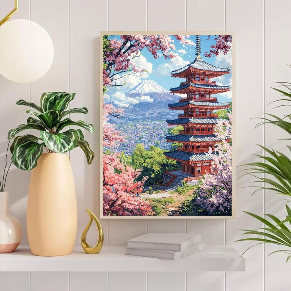Diamentowe zestawy artystyczne, pełne wiercenie, dla dorosłych, kwiaty wiśni w Japonii, zestaw do malowania diamentowego dla dzieci, DIY, pełne wiercenie, kryształ, haft, rzemiosło, poprawa