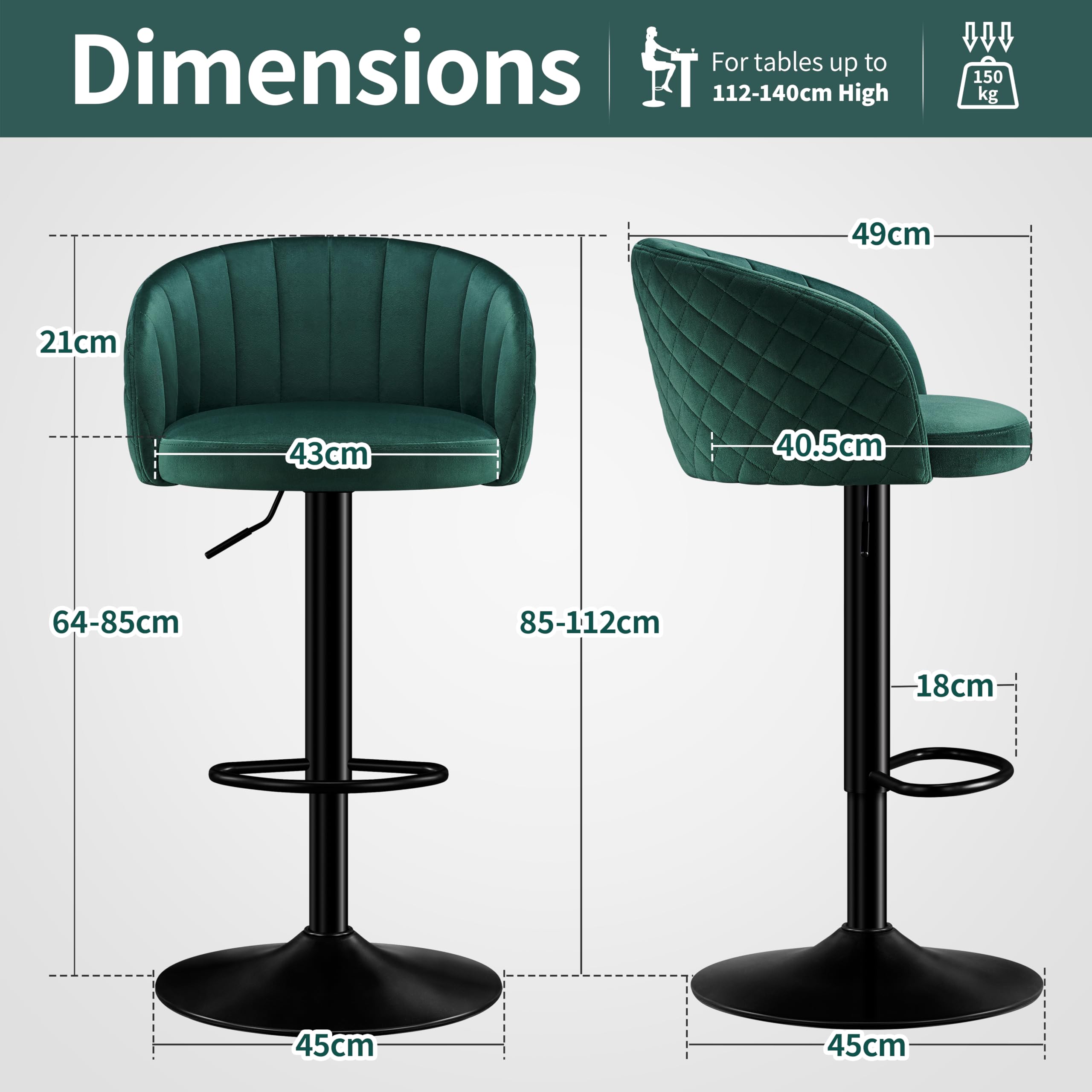 Barkruk op tegenhoogte met rugleuning, 360° draaibare krukken Stoel fluweel gestoffeerde keukeneetkamerstoelen voor keukeneiland, café, pub, zwart (zwarte poot), 3 STKS