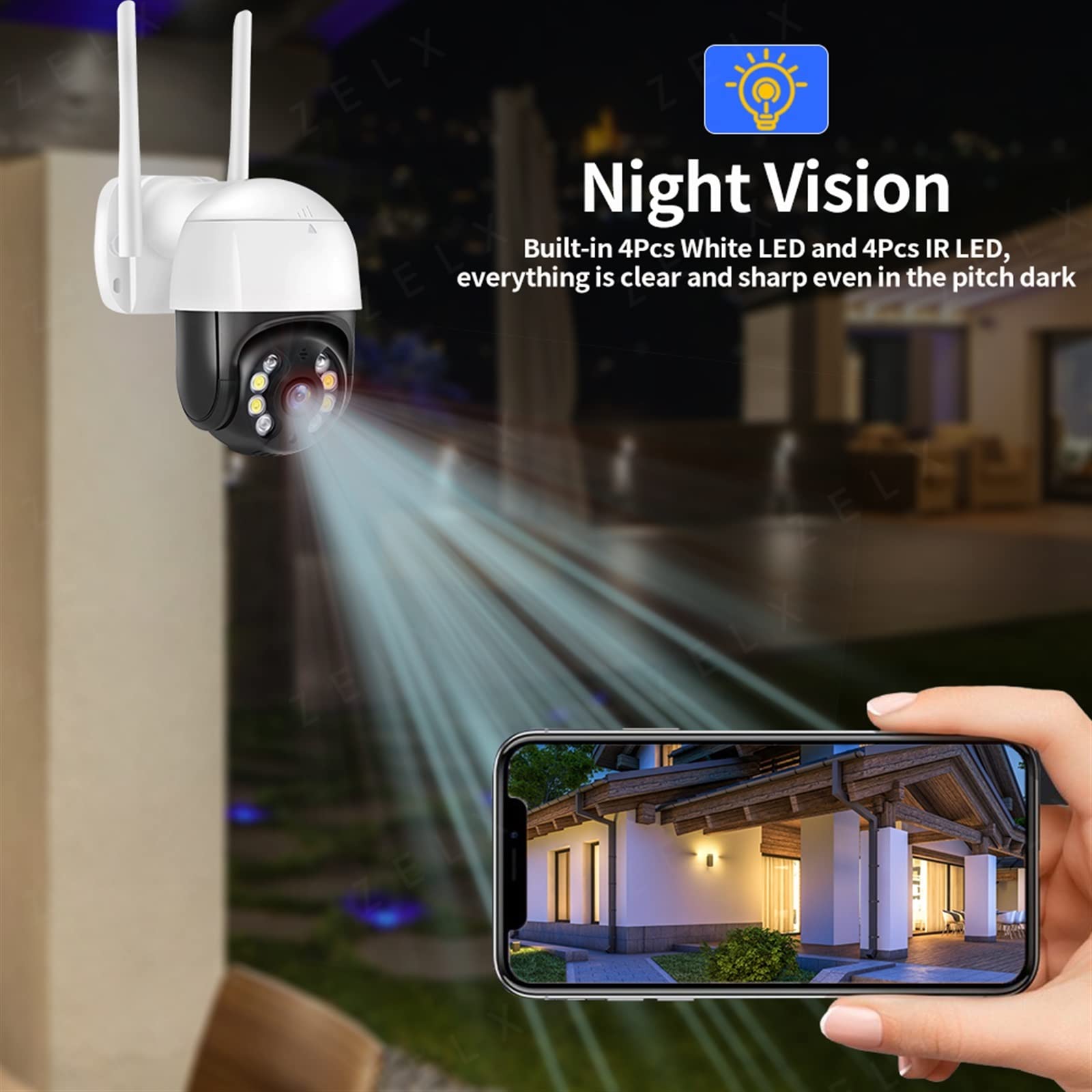 Telecamera WiFi Esterno, Telecamera IP 4K 8MP Outdoor 5MP HD Secuity PTZ Cam H.265 AI Monitoraggio Automatico CCTV Controllo videosorveglianza Protezione,Sicurezza, Antifurto(8MP No SD Card)