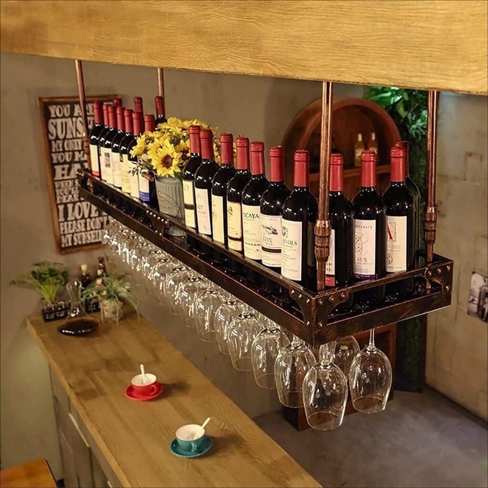 Casier à bouteilles de vin suspendu pour libérer votre plan de travail - 7