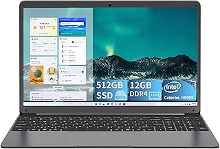 SGIN PC Portátil 15,6 Pulgadas, Ordenador Portatil 12GB DDR4 512GB SSD, Intel Celeron N5095 Procesador, 1920 * 1080 IPS FHD Display, USB3.0 * 2, Dual-Band WiFi, Bluetooth4.2, 7000mAh Baterías, Type-C