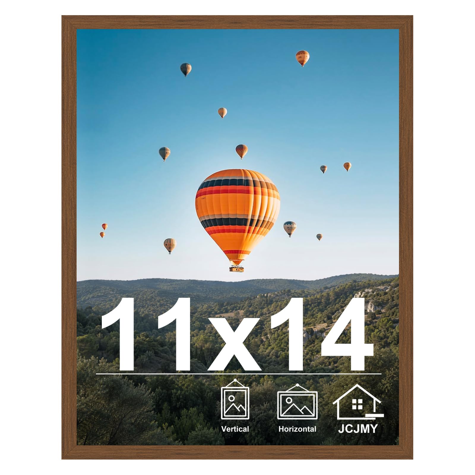 JCJMY 11x14 Picture Frame Brown for Wall Hanging, Wall Mounting Horizontally or Vertically, 11 x 14 Wall Gallery Poster Photo Frame with Shatter Resistant Plexiglass, Brown