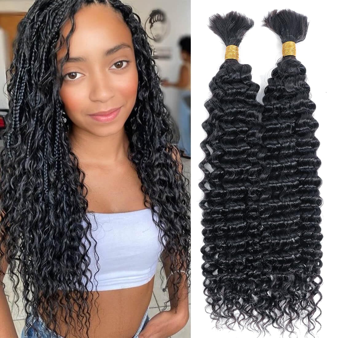 Urbeauty Human Braiding Hair, Bulk Human Hair for Braiding, Human Braiding Hair Wet And Wavy, Boho/Bohemian Knotless Braids No Weft Water Wave 100%