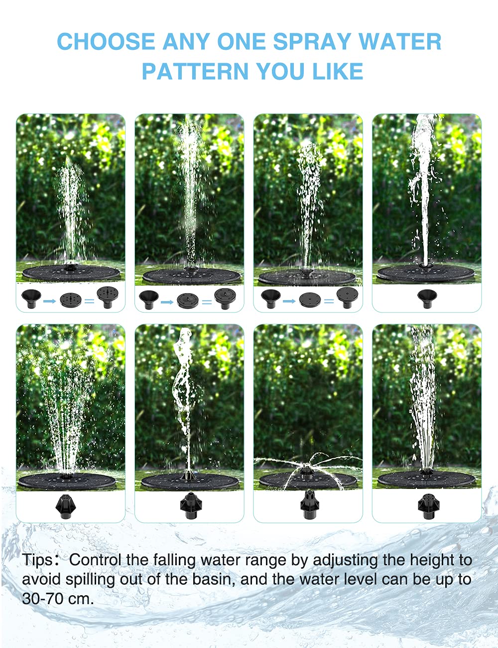 Solar Fountain Pump, Solar Water Fountain with 8 Nozzles & 7 Colorful LED Lights - Image 3