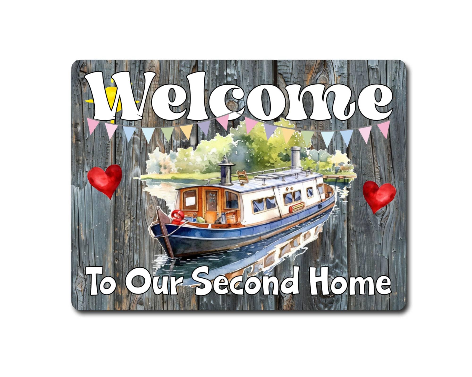 Decalarama Canal Boat Metal Sign Gift – Welcome To Our Second Home - Family Fun Home Holiday Boating Novelty Aluminium Present