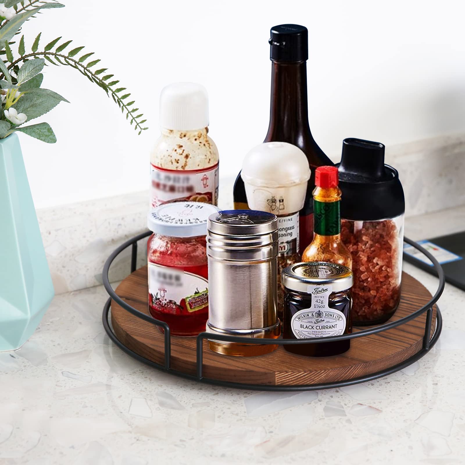 Lazy Susan Organizer, Othran Wood Lazy Susan for Table 13-inch Kitchen Organizer Lazy Susan Organizer for Cabinet Spice Fridge Pantry Countertop, 360 Degree Turntable