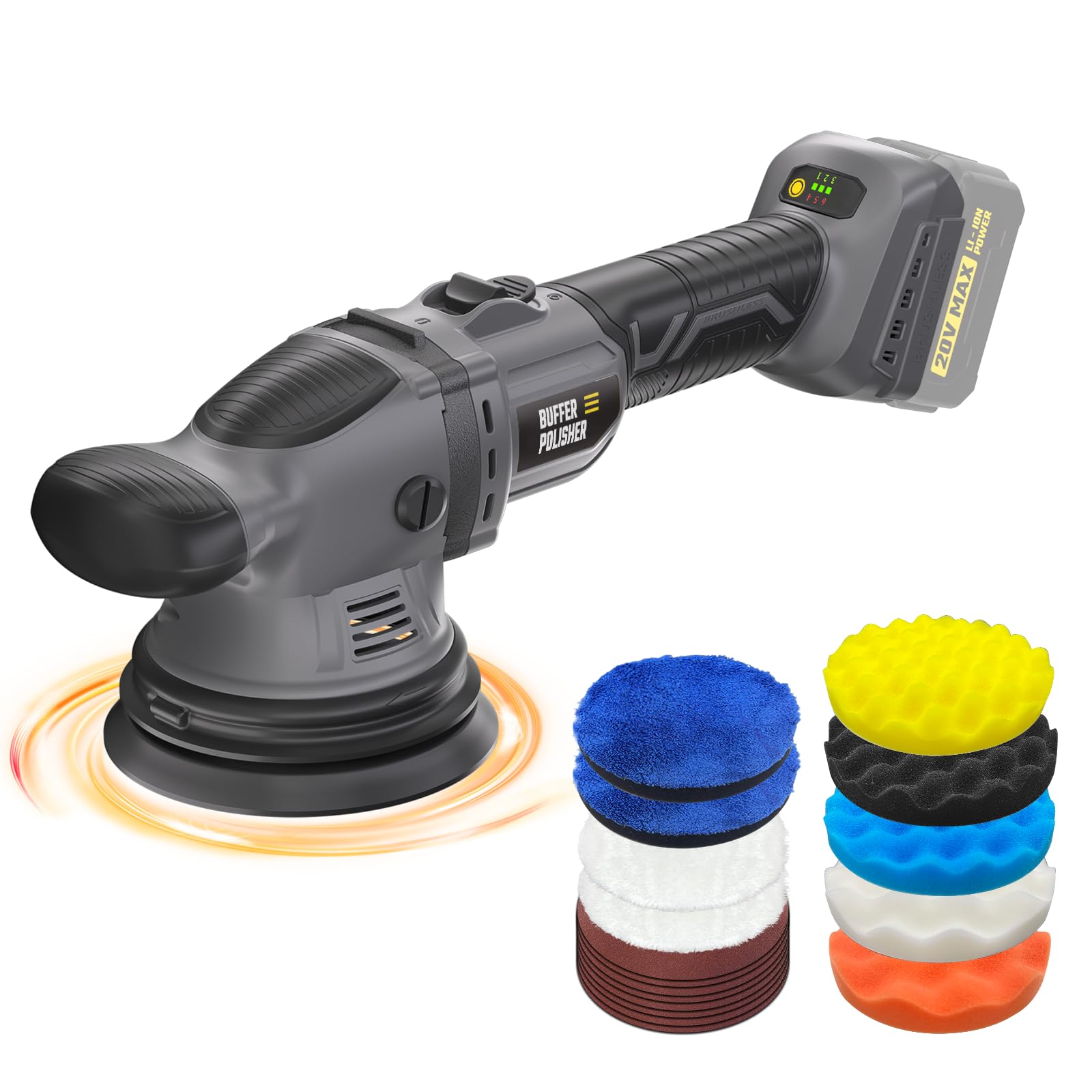 Photo 1 of VERVEWAVE Cordless Buffer Polisher Kit for Dewalt 20V Battery (No Battery), 6-Inch Orbital Car Polisher Variable Speed 1800—5500 RPM, 17PCS Polishing Accessories, for Car Polishing/Waxing (Tool Only)