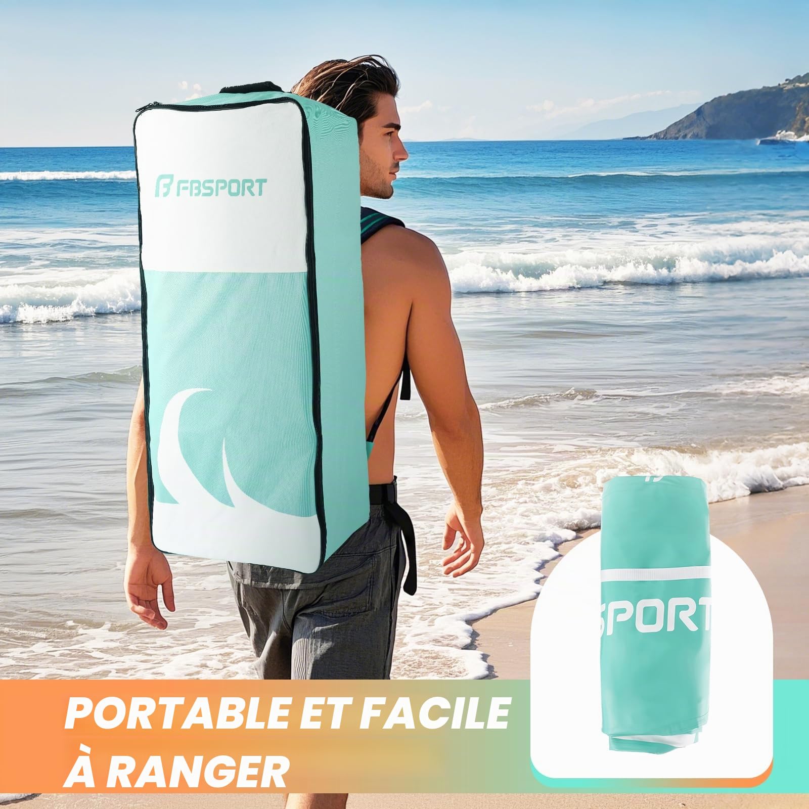 FBSPORT Planche de Surf Paddle Gonflable 335cm Stand Up Paddle avec Pagaie Réglable, Pompe, Sac & Aileron
