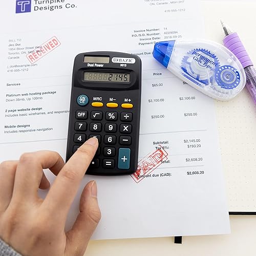 Miniatura 7 de BAZIC - Calculadora de tamaño de bolsillo de 8 dígitos, energía solar y batería de doble potencia, pantalla LCD, mini calculadoras básicas de Negro