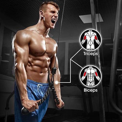 Miniatura 4 de Yes4All Cable Machine Attachment, Row Handles, Tricep Rope, Straight Bar, V Bar, LAT Pulldown Accessories Load 880 LB for Home Gym G. Cuerda de