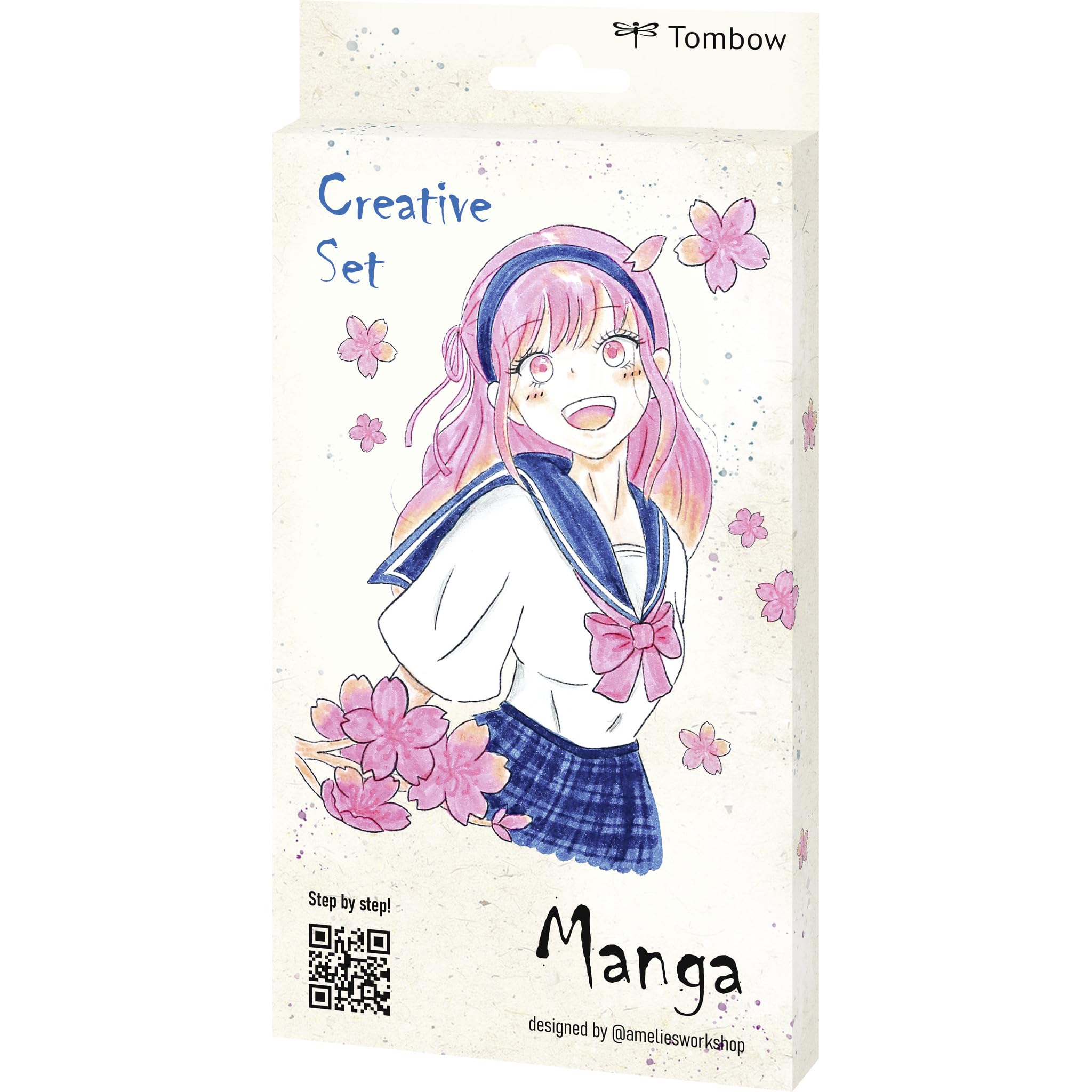 Tombow Set creativo de manga, juego de pinceles inspirados en Japón con ABT Dual Brush Pen, Fineliner, A6 A6 para dibujar y acuarela [JAPAN-SET3]