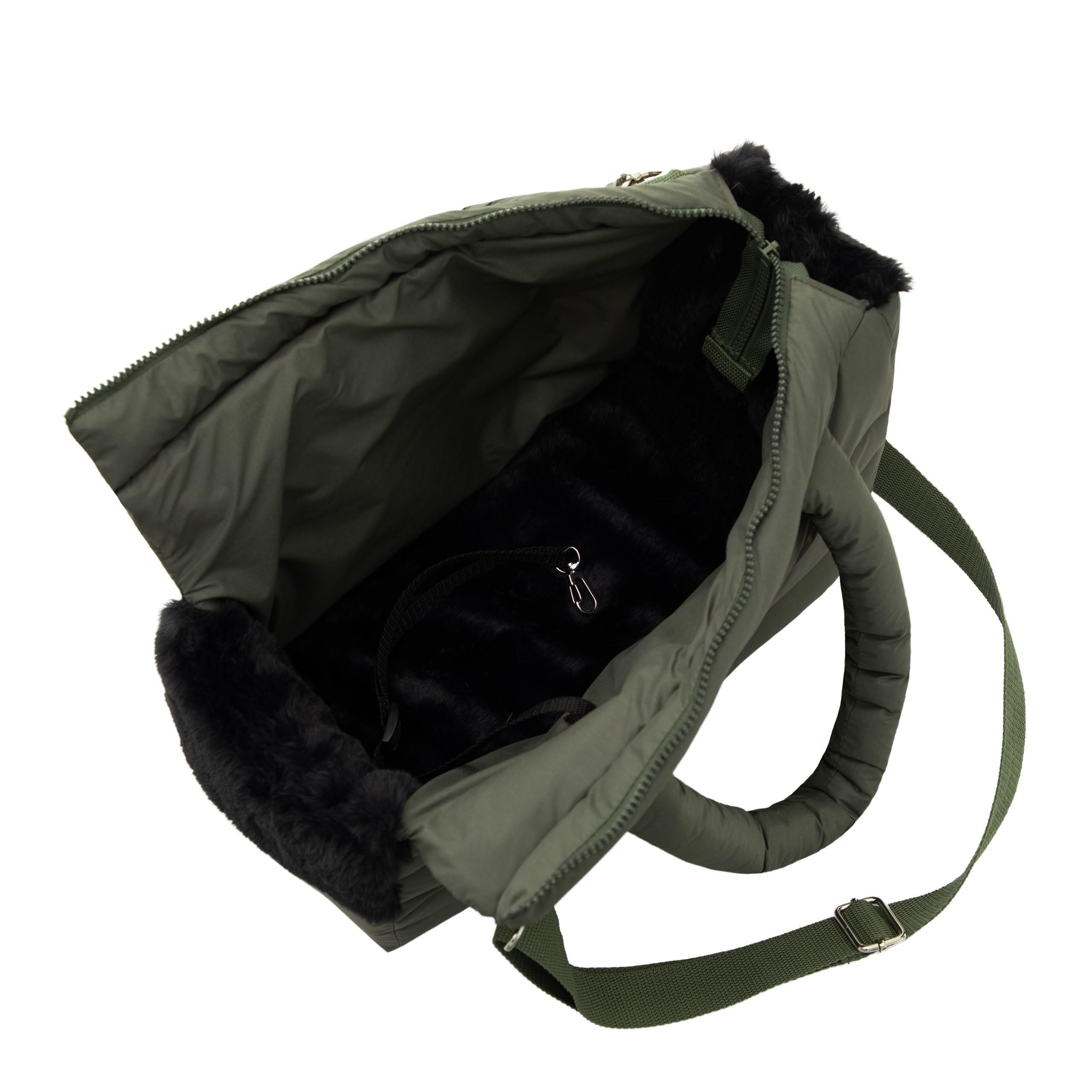 Bolsa de transporte para perros y gatos – Bolsa de viaje para perros, bolso de hombro para mascotas con banda elástica con mosquetón, hasta 8 kg, color verde oliva